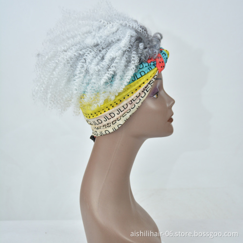 wholesale headband wigs afro kinky curly ombre gray to withe color wig headband synthetic hair wigs for black women